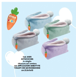 Bustone pochette in ciniglia coniglietto orecchie 3D magnetiche, zampe e coda 3D Tinta Unita Bunny Collection